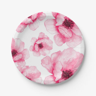 Assiettes En Carton Fleurs roses sur Plaque
