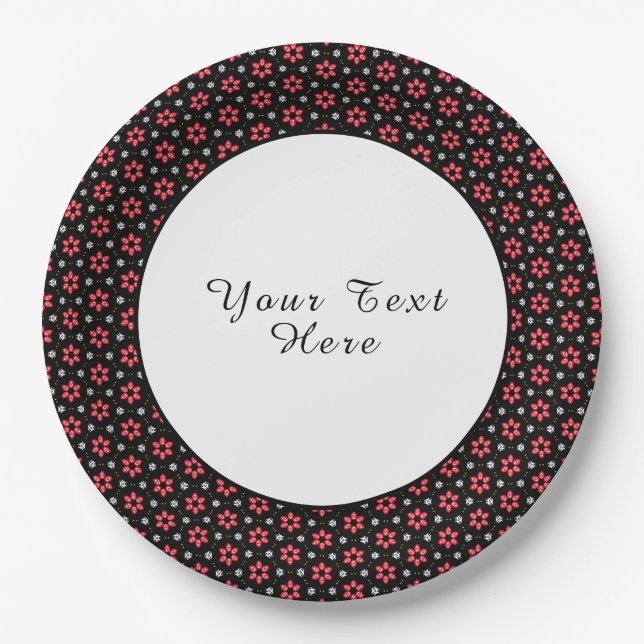Assiettes En Carton Fleurs rouges (Devant)