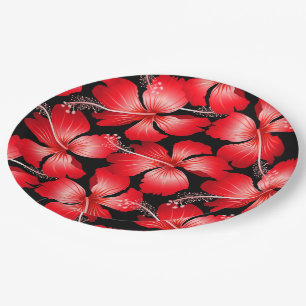 Assiettes En Carton Fleurs rouges de ketmie