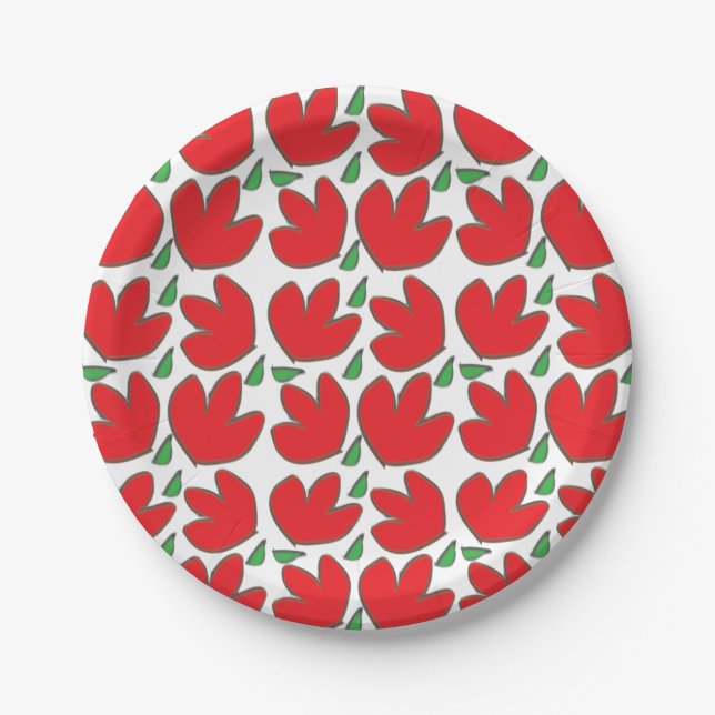 Assiettes En Carton Fleurs Rouges Motif Floral Anniversaire (Devant)