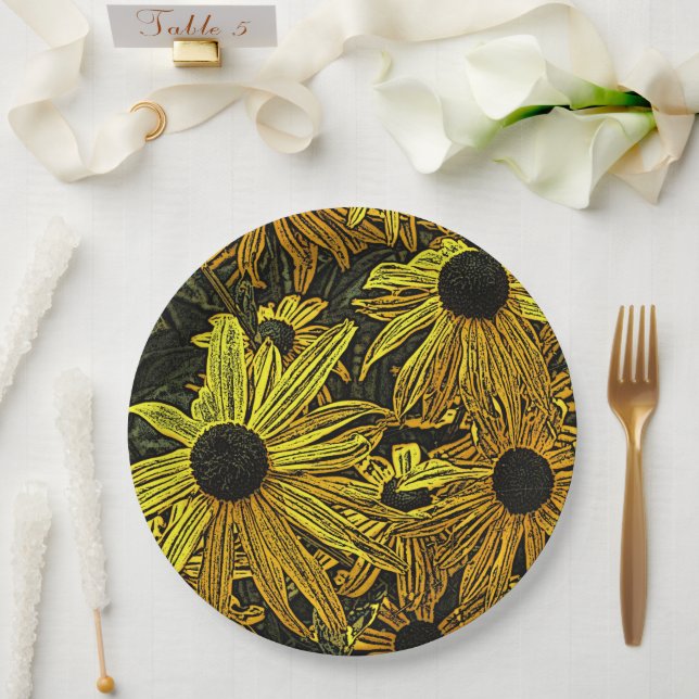 ASSIETTES EN CARTON FLEURS RUDBECKIA (Mariage)