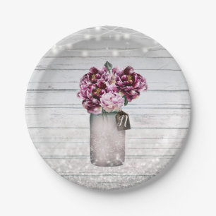 Assiettes En Carton Fleurs Rustiques Chic en Bois et Bourgeon dans un
