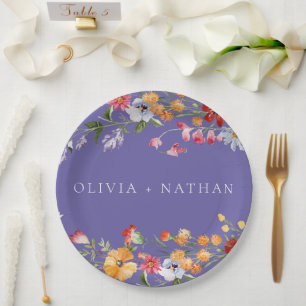 Assiettes En Carton Fleurs sauvages aquarelle mariage violet