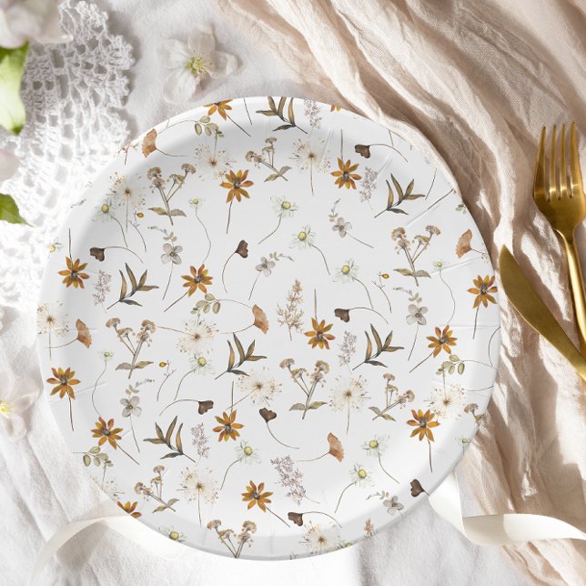 Assiettes En Carton Fleurs sauvages automnales Fête de mariage Floral  (Créateur téléchargé)