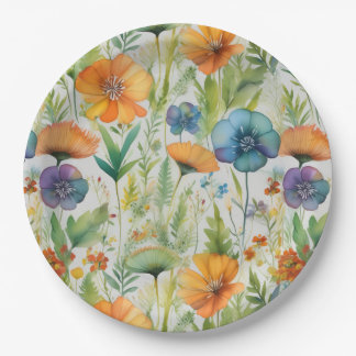Assiettes En Carton Fleurs sauvages d'aquarelle de style français
