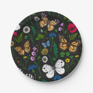 Assiettes En Carton Fleurs sauvages et papillons plaques en papier