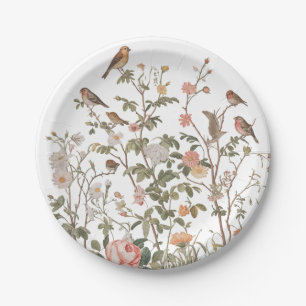 Assiettes En Carton Fleurs sauvages modernes & oiseaux Anniversaire ou