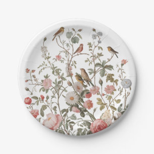 Assiettes En Carton Fleurs sauvages modernes & oiseaux Anniversaire ou