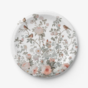 Assiettes En Carton Fleurs sauvages modernes & oiseaux Anniversaire ou