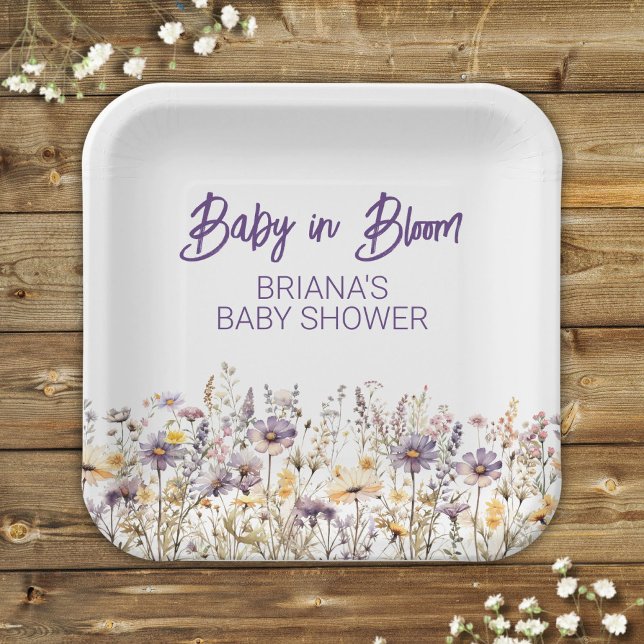Assiettes En Carton Fleurs sauvages violets Baby shower neutre entre l (Créateur téléchargé)