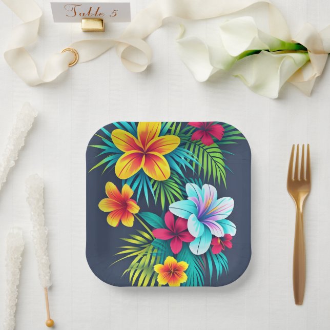 Assiettes En Carton Fleurs tropicales exotiques (Mariage)