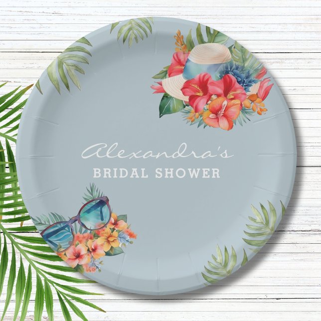 Assiettes En Carton Fleurs tropicales Fête des mariées de plage bleue (Créateur téléchargé)