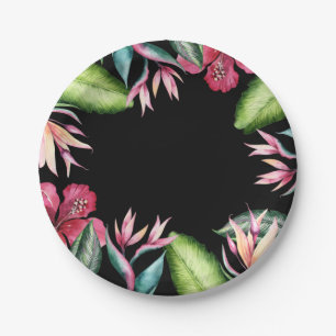 Assiettes En Carton Fleurs tropicales Feuilles florales d'été d'île