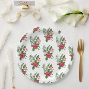 Assiettes En Carton Fleurs tropicales roses pour une baby shower