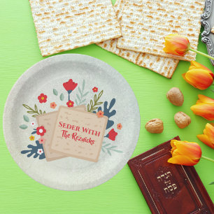 Assiettes En Carton Fleurs vertes avec Seder Matzah Passover