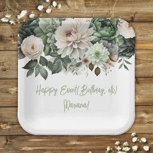 Assiettes En Carton Fleurs vertes Sage Fête Florale