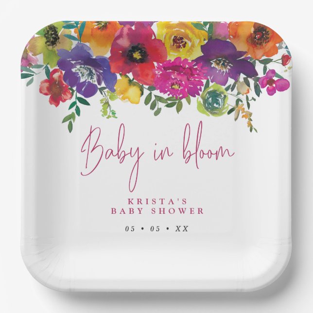 Assiettes En Carton Fleurs Vibrantes bébé dans le Baby shower en fleur (Recto)