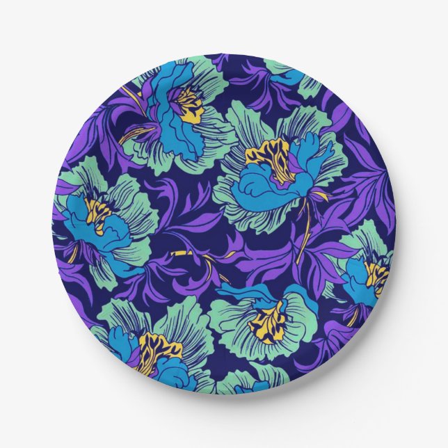 Assiettes En Carton Fleurs violettes et bleues William Morris (Devant)