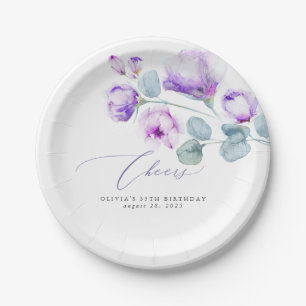 Assiettes En Carton Fleurs Violettes Poussiéreuses Élégantes Romantiqu