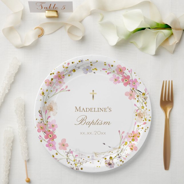 Assiettes En Carton fleurs wreath Baptême (Mariage)