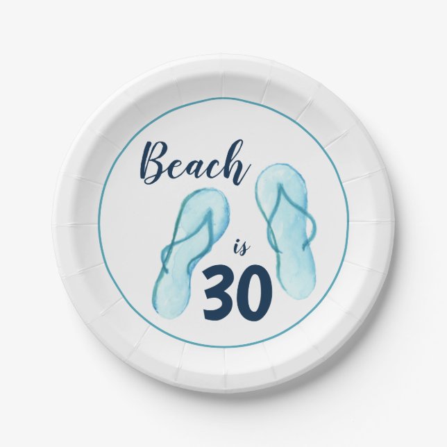 Assiettes En Carton Flip Flops Beach Party 30e anniversaire (Devant)