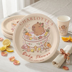 Assiettes En Carton Floc Floc Bébé Capybara Fille Shower