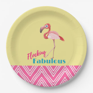 Assiettes En Carton Flocking Fabulous Typography avec Flamant rose ros