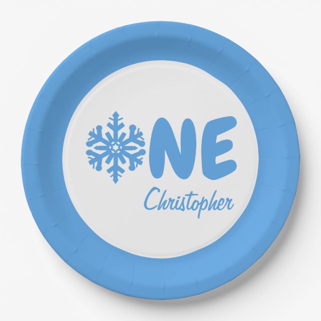 Assiettes En Carton Flocon de neige 1er anniversaire (Devant)