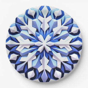 Assiettes En Carton Flocon de Neige Bleu Détaille