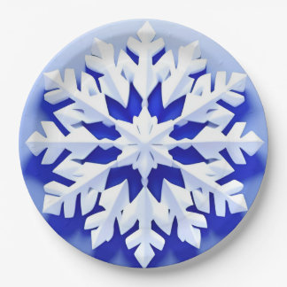 Assiettes En Carton Flocon de Neige Bleu Détaille