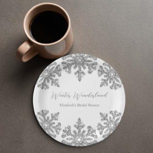 Assiettes En Carton Flocon de Neige d'Argent Mariage d'Hiver