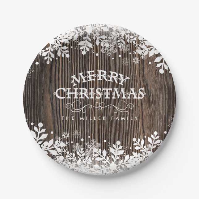 Assiettes En Carton Flocon de neige d'hiver, Noël (Devant)