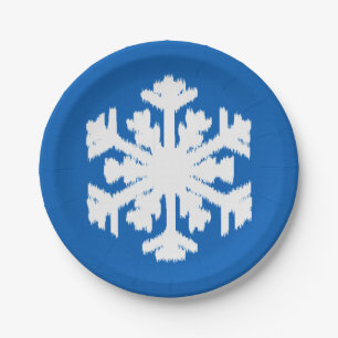 Assiettes En Carton Flocon de neige Ikat - Bleu cobalt et blanc