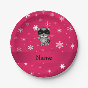 Assiettes En Carton Flocon de neige rose raccoon