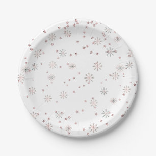 Assiettes En Carton Flocons de neige hivernaux rose et argent
