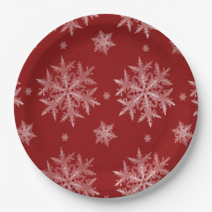 Assiettes En Carton Flocons de neige Rouge Vacances de Noël    