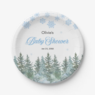 Assiettes En Carton Flocons de neige Sapins Bébé Shower d'hiver