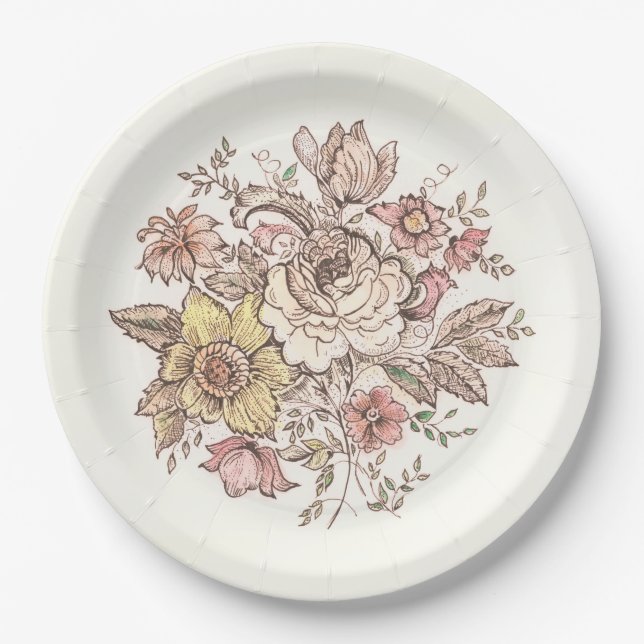 Assiettes En Carton Floraison - rose (Devant)