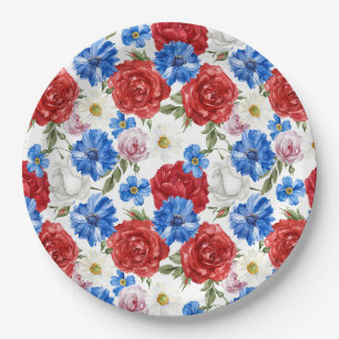 Assiettes En Carton Floral 4 juillet