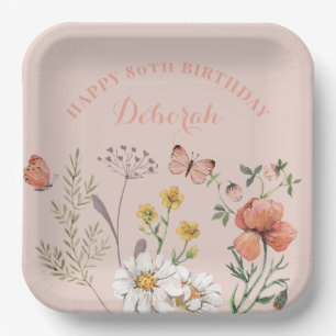 Assiettes En Carton Floral 80e fête d'anniversaire