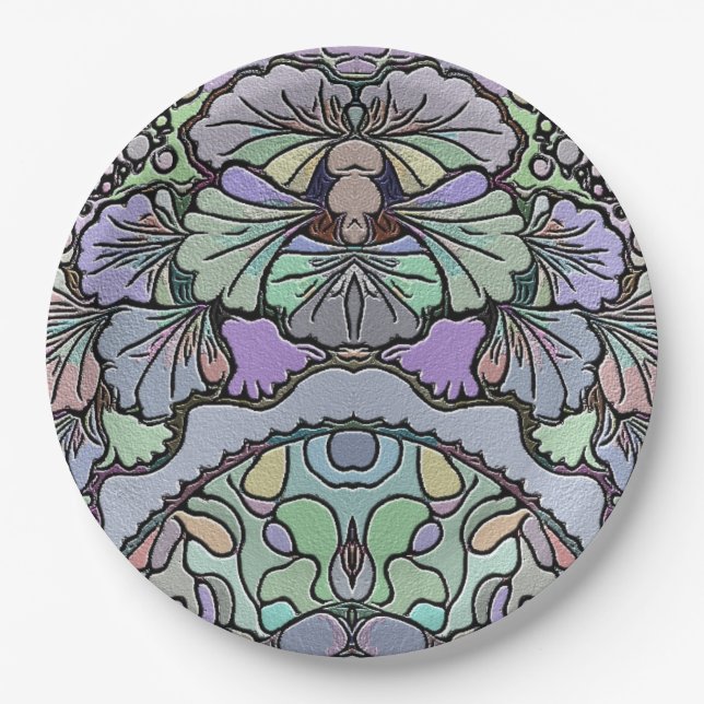 Assiettes En Carton Floral abstrait pansement motif en mosaïque (Devant)