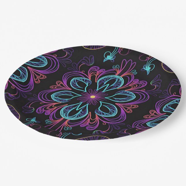 Assiettes En Carton Floral Abstrait vibrant (Angle)