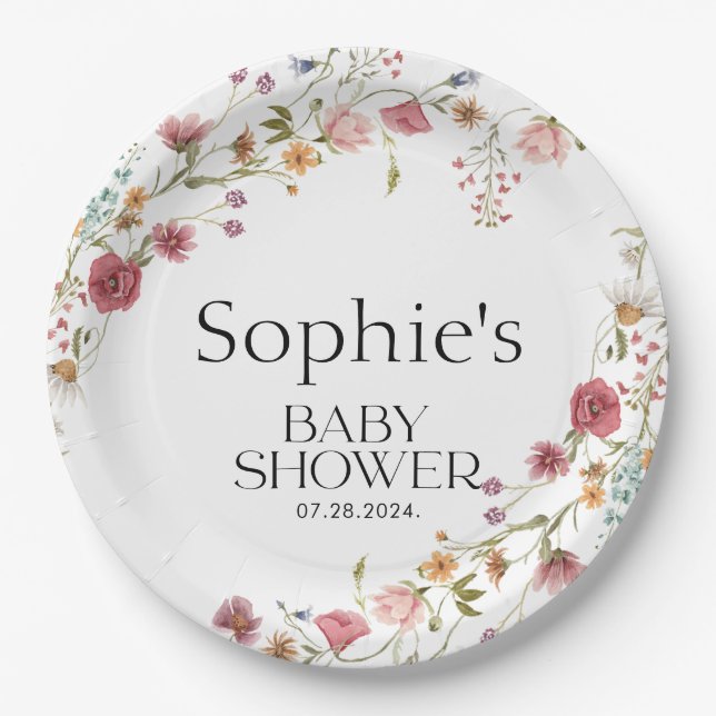 Assiettes En Carton Floral baby shower (Devant)