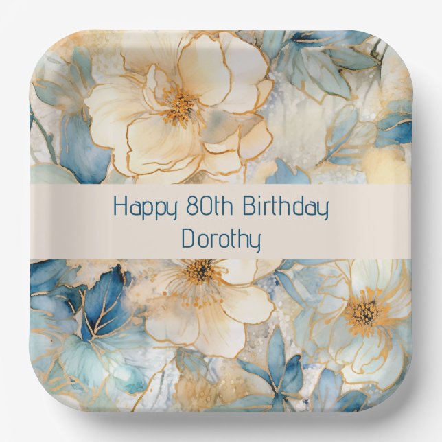 Assiettes En Carton Floral bleu moderne (Recto)