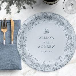 Assiettes En Carton Floral bleu vintage