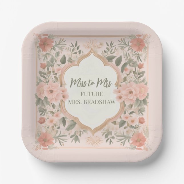 Assiettes En Carton Floral Boho rose (Recto)