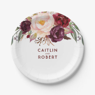 Assiettes En Carton Floral Bourgogne