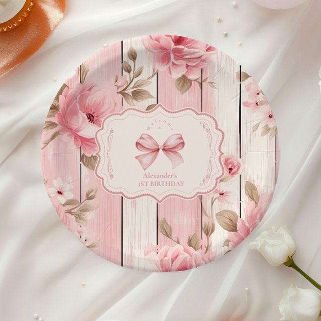 Assiettes En Carton Floral Bow Fancy ONE Girl 1er anniversaire (Créateur téléchargé)