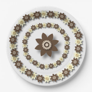 Assiettes En Carton Floral Brown et crème