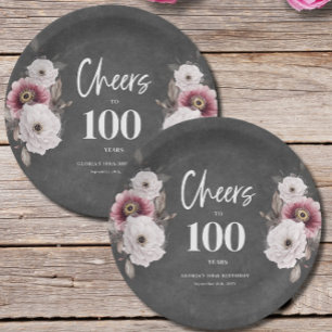 Assiettes En Carton Floral Cheers to 100th Birthday